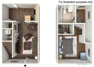 Townhouse 1 Bed 1 Bath Floorplan